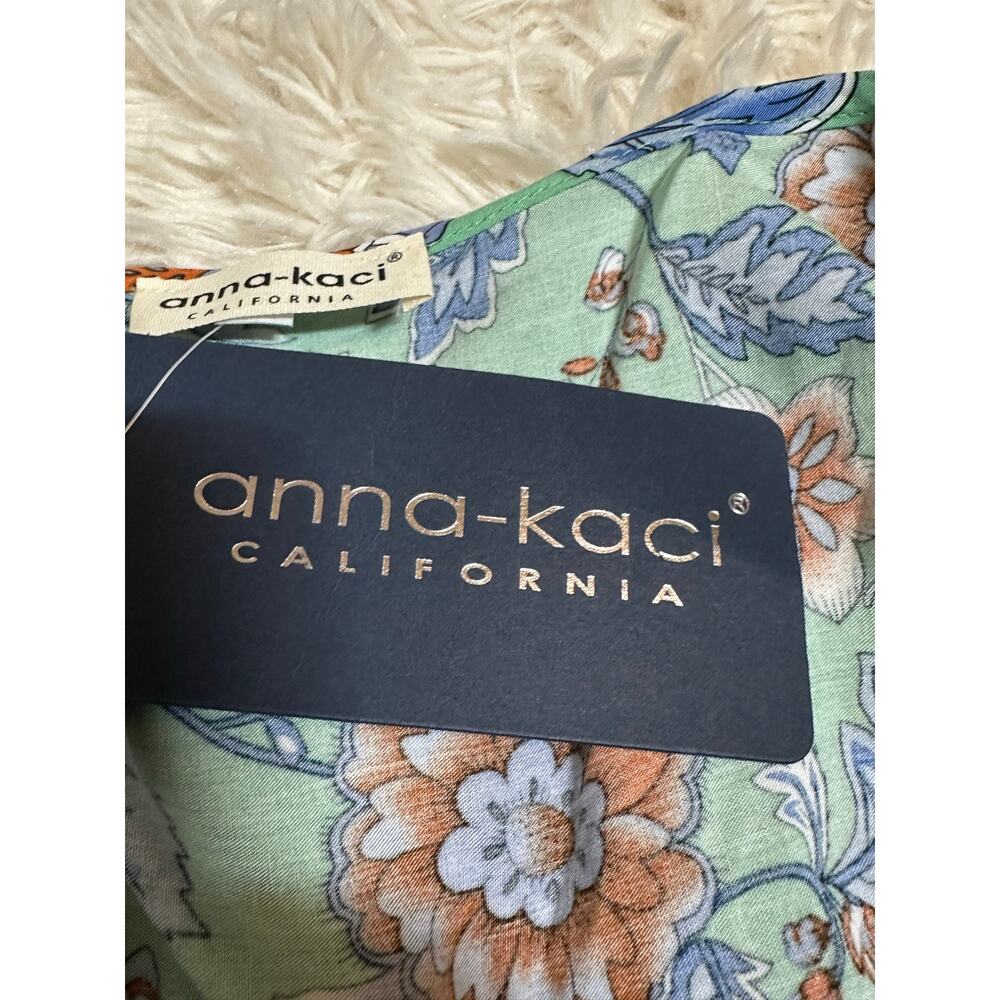 anna-kaci Green Dress Short Sleeve V Neck Knee Length, Floral Boho Sz L NWT - Picture 7 of 12